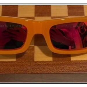 RHUDE RHOYCE Orange square sunglasses and checkerboard case!!!